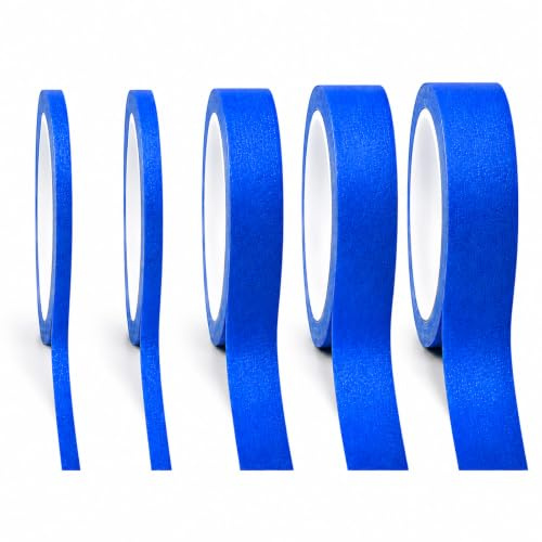 YUEnAttente 5 Rollen Malerkrepp Blau 5/8/10/12 mm x 50 m, Kreppband Set, Abklebeband Maler Fine Line Tape, Malerband Masking Tape für scharfe Farbkanten, Auto, Wand, DIY & Modellbau