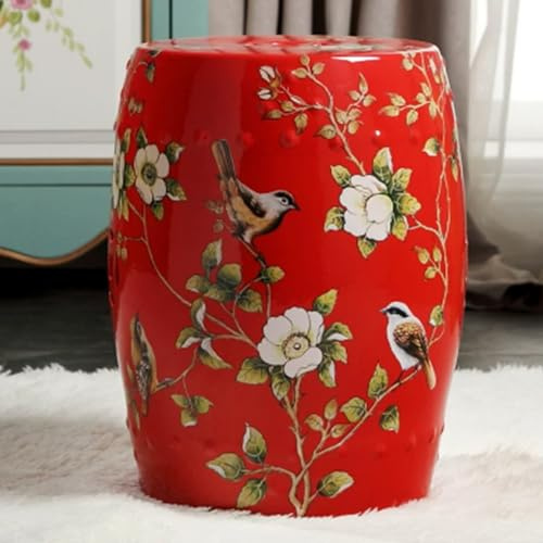 SEIFE Taburete de jardín de cerámica Estilo Chinoiserie, Mesa Auxiliar de 18 Pulgadas, Taburete Decorativo para Interior y Exterior, Patio, Sala de Estar(Red (Begonias))