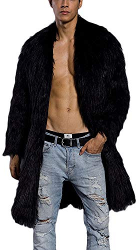 DianShaoA Pelzmantel Herren Kunstpelz Felljacke Lange Jacke Faux Fur Warm Parka Mantel Cardigan Schwarz M