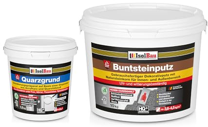 Isolbau - Buntsteinputz für Außen und Innen (Anthrazit) 10 kg - BP100 Mosaikputz Dekorationsputz Frostsicher, Wasserfest, Stoßfest - mit Quarzgrund 1,5 kg