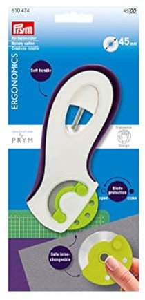Prym 610474 Ergonomics Rollschneider, Kunststoff, pflaumenblau, weiß, 45 mm