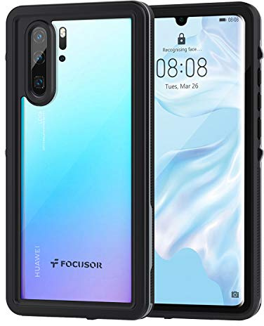 Focusor für Huawei P30 Pro Hülle, IP68 Wasserdicht HandyHülle Huawei P30 Pro Schutzhülle, Stoßfest Staubdicht Outdoor Panzerhülle mit Eingebautem Displayschutz,Schwarz