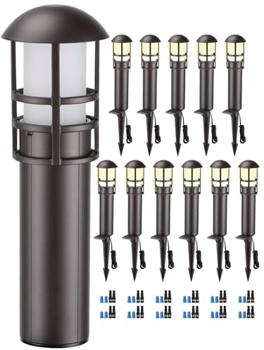 LEONLITE 12-Pack Low Voltage Landscape Pathway Lights 3W Landscape Lighting 12-24V LED Bollard Path Lights Wired CRI 90+ Aluminum Pathway Lighting for Walkway Yard Garden, ETL Listed, 3000K Warm White