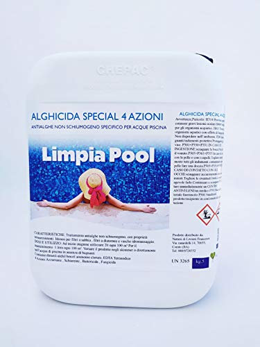 Naturii 5 kg Alghicida 4 azioni Azzurrante, Schiarente, Battericida, Fungicida non Schiumogeno Mantenimento Piscina Made in Italy