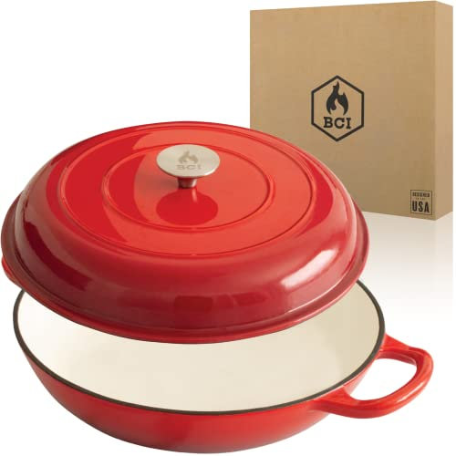 Backcountry Iron Desert Ruby Signature Enameled Cast Iron Braiser with Lid, Ergonomic Handles / Self-Basting Roaster and Casserole Dish (2.2 quart)