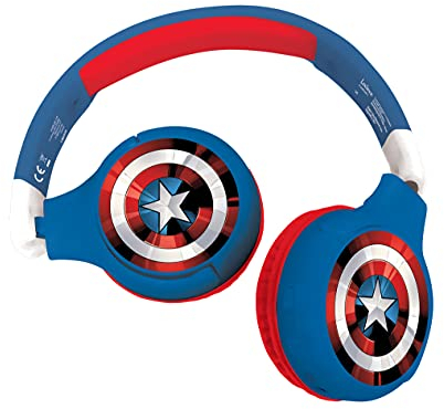 Lexibook - Marvel Avengers - Casque Audio 2-en-1 Bluetooth et Filaire, Stéréo, sans Fil, Filaire, Son limité, Pliable, Ajustable, Batterie Rechargeable, Rouge/Bleu, HPBT010AV