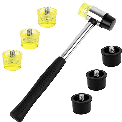 Dadabig Rubber Hammer, 25mm Double Head Rubber Mallet Double-Faced Replaceable 6 PCS Rubber Head with Non-Slip Handle for Jewelry Leather Crafts