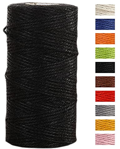 JeogYong Ficelle Jute 2mm x 100m Ficelle de Jardin Cordelette Jute Corde Naturel Chanvre Ficelles de Jardinage pour Emballage de Décoration Cadeau, Bricolage d'art Créatif, Mariage (Noir)