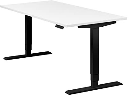 boho office® höhenverstellbarer Schreibtisch 160 x 80 cm - Elektrisch stufenlos, 2 Motoren, 3-Fach Teleskop, Memoryfunktion, inkl. Wireless Charger - Homedesk Schwarz inkl. Tischplatte in Weiß