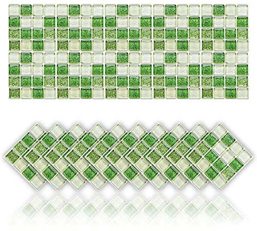 20 Stück Fliesenaufkleber öldichte wasserdichte PVC selbstklebende Dekoration Mosaik-Stil Küche Badezimmer Fliesenaufkleber (15x15cm,Grün)