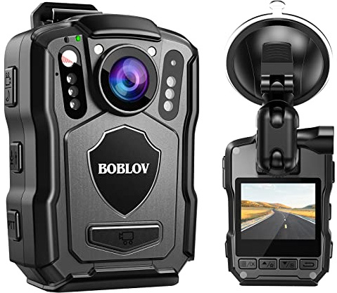 BOBLOV M5 2K Körperkamera mit Audio, 1440P 128GB GPS Police Body Cam für Strafverfolgungsbehörden, 4200 mAh Batterie, IP67 wasserdicht, Dash Cam für Autos mit Saugnäpftassenhalterung