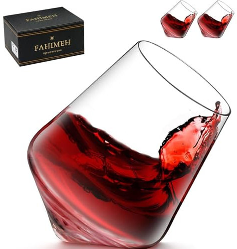 FAHIMEH Bicchieri Whisky Rum Cognac Cocktail Liquore Calici Vino Cristallo Vetro Inclinati Tumbler Rotanti Senza Stelo Degustazione Particolarin Personalizzato Regalo Set da 2pc 300ml