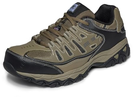 Skechers Men's Cankton Steel Toe Construction Shoe - Electrical Hazard Rated, Memory Foam, Pebble/Black, 9