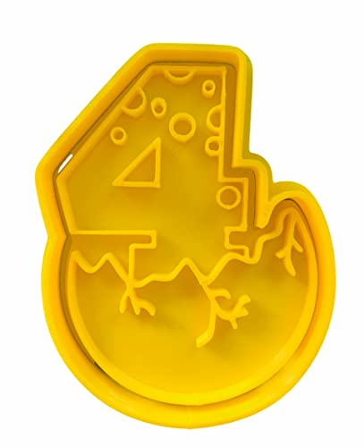 The Cookie Cutter Hub Emporte-pièce en forme de dinosaure en forme de chiffre 4 de 9 cm et embosseur assorti pour biscuits, argile, décoration de pâtisserie