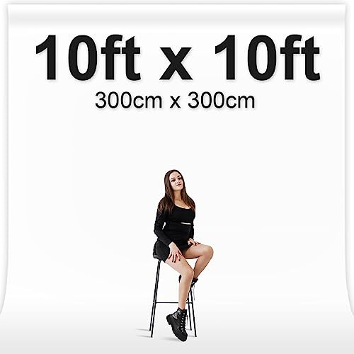 EMART White Backdrop 3x3m/10x10ft, Photography Photo Background Curtain Drapes, Polyester Fabric Back Drop Screen Sheet for Birthday Party Video Studio Portrait Photoshoot with Backdrop Clamps