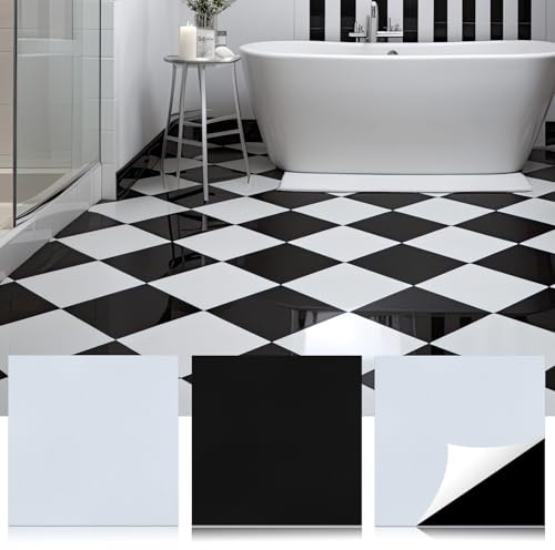 Spiareal 48 Pieces Peel and Stick Floor Tiles Vinyl Flooring 12 x 12 Inch Stick on Floor Tile Self Adhesive Waterproof DIY for Bathroom Kitchen Bedroom Living Room(Plaid)