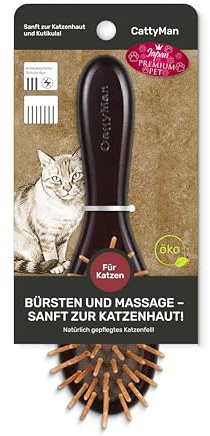 Haustier Bürste mit Abgerundeten Schima-Holzzähnen | Anti-Statik & Sanft zur Haut | Katzenkamm & Katzenbürste Langhaar für Alle Felltypen | Ergonomischer Griff Haar Bürste für Haustier