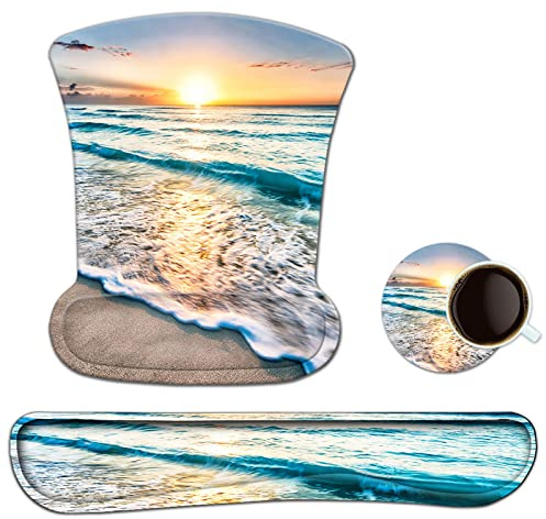 Mauspad mit Handauflage, Mauspad mit Gelkissen und Ergonomische Memory Foam Tastatur Handgelenkauflage Set Mit Untersetzer, Wasserdicht Mausunterlage für Computer und Laptop