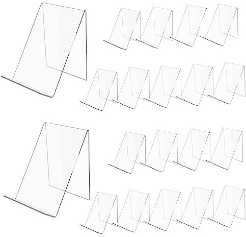 SWAWIS 20 Stück Acryl Buchstütze Buchständer 13 x 11,5 x 10 cm | Prospektständer Buchaufsteller Acrylaufsteller Warenträger Warenstütze Schrägsteller Prospekthalter Transparent
