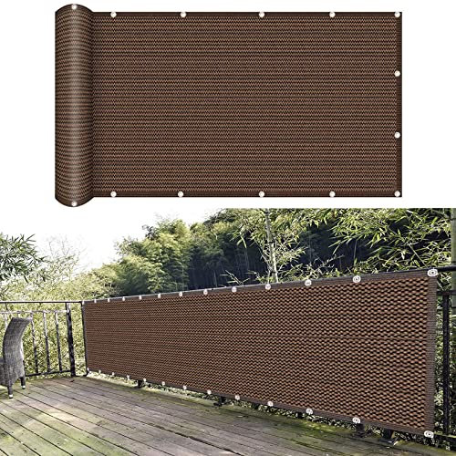 Balkonbespannung 110 x 450 cm Wind HDPE UV-Schutz Blickdichte Balkonumspannung mit Ösen und Kabelbinder für Balkon Garten im Freien, Braun