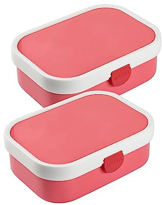 Mepal Brotdose Campus mit Bento-Einsatz & Gabel 700 ml, Farbige Lunchboxen aus Kunststoff mit Clip-Verschluss, 2er Set, ABS, 17.8 x 13.2 x 6.1 cm, pink & pink