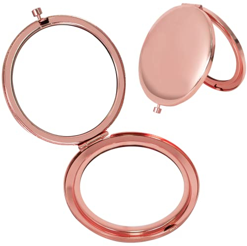 Naapesi Specchio Borsetta Portatile, Specchio Compatto Per Borse in Metallo, Specchio Tascabile da 7cm, Compatto Specchietto Borsa Pieghevole, Specchietto Borsa per Viaggiare e Trucco (Oro Rosa)