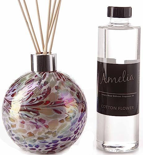 Reed Diffuser Gift Set in Red, Silver Crackled with Cotton Flower Fragrance