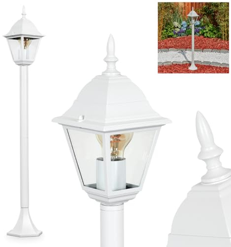 HOFSTEIN Außenstehleuchte Naofe, Außenwegeleuchte aus Metall/Glas in Weiß/Klar, Wegeleuchte im Landhaus/Antik/Retro/Vintage-Design für Garten, Außenbereich, Terrasse, Höhe 104 cm, E27, IP44