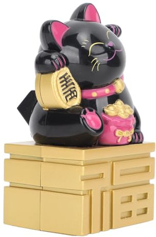 Estatua de Gato de la Suerte que Agita el Brazo, con Energía Solar, Buena Suerte, Riqueza, Figura de Gato de Bienvenida, Feng Shui Chino, Decoración del Salpicadero del Coche