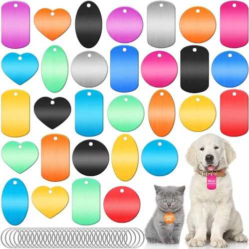 30 Stück Blanko-Hunde- und Katzenmarken aus Aluminium, verschiedene Formen, blanko, Hundemarken zum Gravieren für kleine und große Hunde, Katzen, personalisierte Haustier-ID-Tags, Bastelanhänger