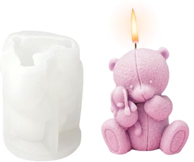 OTKARXUS Moule en silicone pour bougie en forme d'ours, 1 pièce - Moule mignon en silicone pour bougie en forme d'ours en peluche, pour coulée en résine époxy, fabrication de savons en pâte de sucre