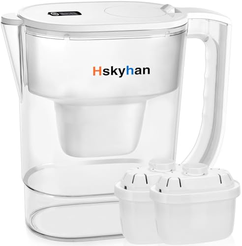 Hskyhan Pitcher with Alkaline Water Filter - 3.8 Liter Enhances Ph, 2 Long Lasting Cartridges Included, Bpa Free, 7-Stage Filtration System to Purify, White