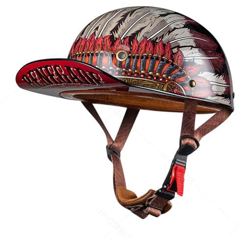 Casco Moto Retrò Casco Da Motociclista Scooter Casco Scodella ECE Omologato Adult Cruiser Chopper Mezzo Casco, Per Donna Uomo 4,XXL