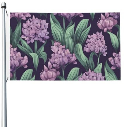 Flagge, 90 x 152 cm, doppelseitige Hofflagge, Hausflagge, Hyazinthe, violette Blumen, Gartenflaggen, Urlaubsbanner mit Messingösen, große Willkommensflaggen, dekorative Flaggen für den Außenbereich,