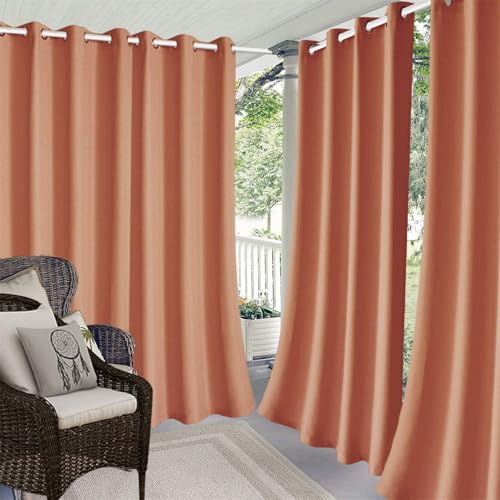 Hiseng Cortina de Exterior Impermeable, Cortinas de Exterior para Terraza Cortina Exterior con Ojales Resistente al Sol 1 Pieza Cortinas Opacas Termicas Exterior (280x241cm,Naranja)