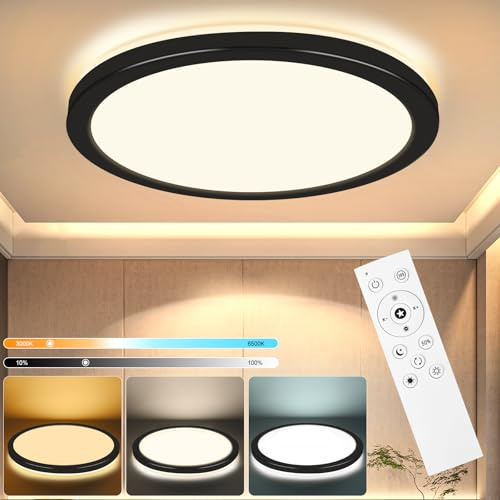 RDGOOD LED Deckenleuchte Dimmbar mit Fernbedienung, 18W 1800lm led Deckenlampe Dimmbar 3000-6500K, Flach LED Panel Für Wohnzimmer Kinderzimmer Schlafzimmer Flur Küche Keller Diele Balkon Ø220*H25mm