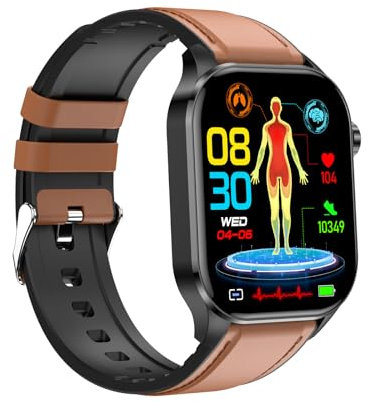 GFPHBJ Montre Connectée pour Hommes Et Femmes Écran HD 2,04 Appel Bluetooth Traqueur De Fitness Température Corporelle en Temps Réel Et Surveillance d'un Sommeil Sain Pédomètre pour iOS/Android,F