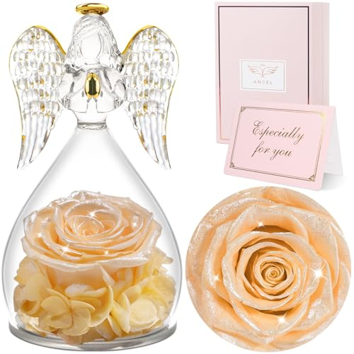 Sunia Ewige Rose Engel Geschenke für Frauen, Engel Figur Geschenke für Mama, Geburtstagsgeschenk für Frauen, Mutter Oma Geschenk, Schutzengel Rose Geschenk zum Muttertag Weihnachten Valentinstag