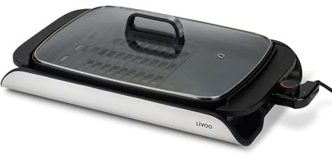 Livoo - Plancha grill avec couvercle DOC321-2000W, 40x30cm, 2 en 1, sans PFOA/PFOS