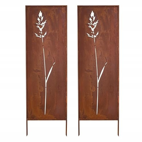 Kapaga - Sichtschutz Metall 2x - 160x50 cm - Edelrost - Rostoptik, Patina | für Garten und Terrasse - Corten, Sichtschutzelement - Sichtschutzwand - Gartendekoration Zaun - Rost (Strauch)