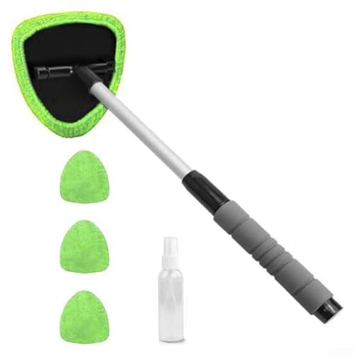 Outil de nettoyage de pare-brise de voiture, kit de nettoyage de vitres, outils de nettoyage de pare-brise avec poignée rétractable, kit d'essuie-glace intérieur de voiture avec 3 tampons en