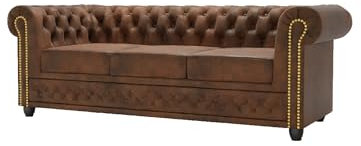 S-Style Möbel Sofa Couch Ecksofa Eckcouch L Form Mit Schlaffunktion 203 x 86 x 72 cm 3 Sitzer Freistehend Massivholzfüße Braun Elegant Gesteppt Goldene Metallniete Vintage Optik Mikrofaser Heinrich