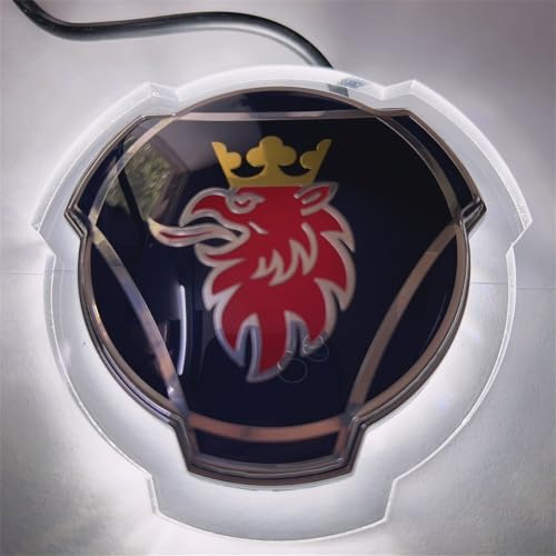 1 Set blau-rotes Griffin-Emblem für Scania Auto LKW Frontgrill Motorhaube Abzeichen Emblem mit 24 V LED-Beleuchtung beleuchtetes Zubehör Lichtleiste (weiße Beleuchtung)