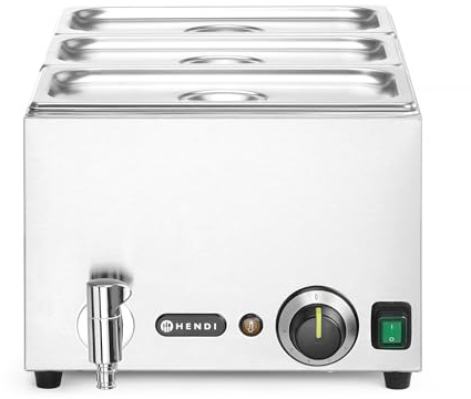 HENDI Bain-Marie Électrique avec Robinet, 3x GN 1/3 avec Couvercles | Acier inoxydable, 19L, 230V/1000W, 30–85°C, 605x332x(H)242mm