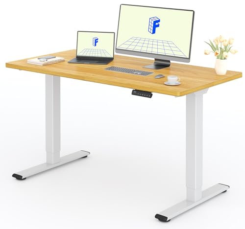 FLEXISPOT Höhenverstellbarer Schreibtisch mit 2 Motoren & 25MM einteiliger Tischplatte,ergonomischer Bürotisch - 140 x 80 cm Ahorn, weißes Gestell