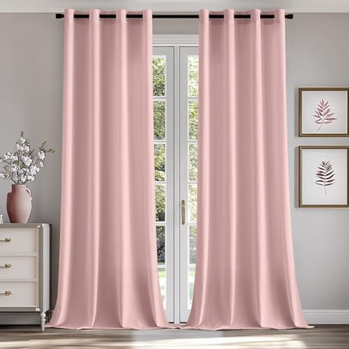 MIULEE Gardinen Voile Vorhänge mit Ösen 2er Rosa 140x245cm | Halbtransparente leichte Voile Vorhänge mit Metall Ösen, lichtdurchlässig, modern für Wohn- und Schlafzimmer