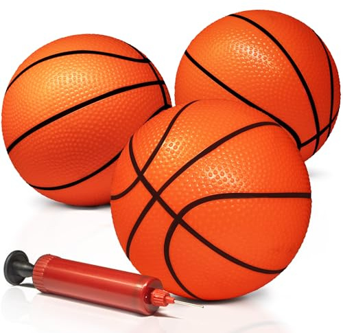 NOVELTY PLACE Mini Basketballs with Pump (Pack of 3) - 5 Inch Inflatable PVC Basketball for Boys & Girls Indoor Outdoor Play, Rubber Balls for Mini Hoops, Pool Party, Arcade Games, or Sports Training