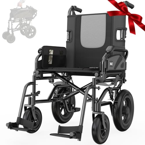 VOCIC Lightweight Wheelchair for Adults, 13KG Folding Wheelchair, Up to 136KG, Double Brakes, 30cm All Terrain Tires for Transport Travel Lightweight Folding Wheelchairs, 5 Year Support