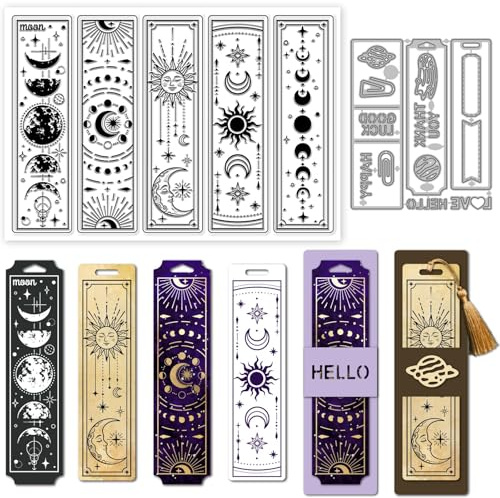 GLOBLELAND Himmlisches Lesezeichen Transparente Stempel Und Metall Stanzformen Mondphase Stern Silikonstempel Magischer Wahrsagerahmen Stanzformen Für Die Kartengestaltung Prägung Scrapbooking