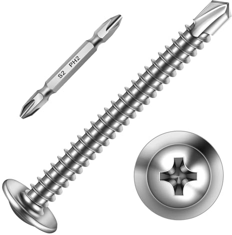 Wavanta Selbstschneidende Schrauben, Metall, M4,8 x 50 mm, Tellerkopf, selbstbohrende Schrauben für Metall, Edelstahl, selbstschneidende Schraube, Tek-Schraube mit Schraubendreher-Bit, 100 Stück